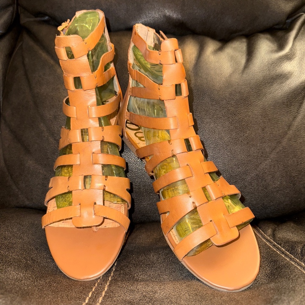 ✨ Sam Edelman Beck Gladiator Sandals 👡 Saddle Leather 🤎 Size 9.5 - Camel Flats